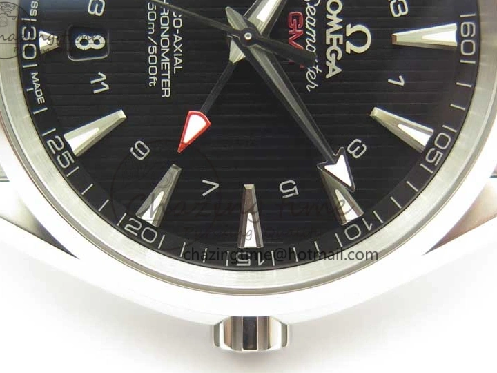 0310 Stylish Aqua Terra 150M GMT SS VSF 1:1 Best Edition Black Textured Dial on SS Bracelet A8605 Super Clone 8055